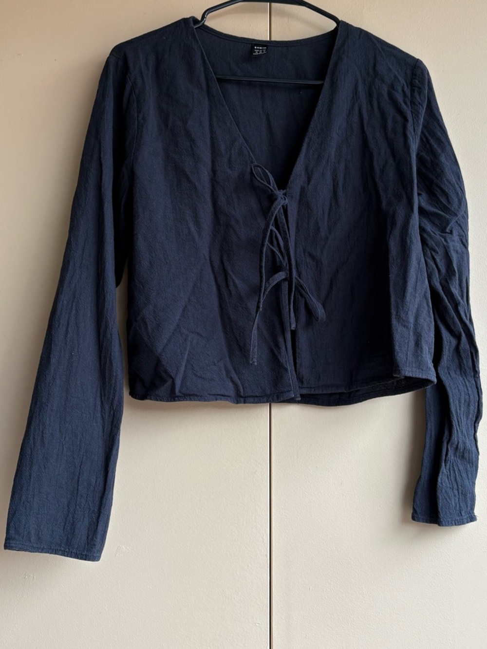 Womens black front tie top